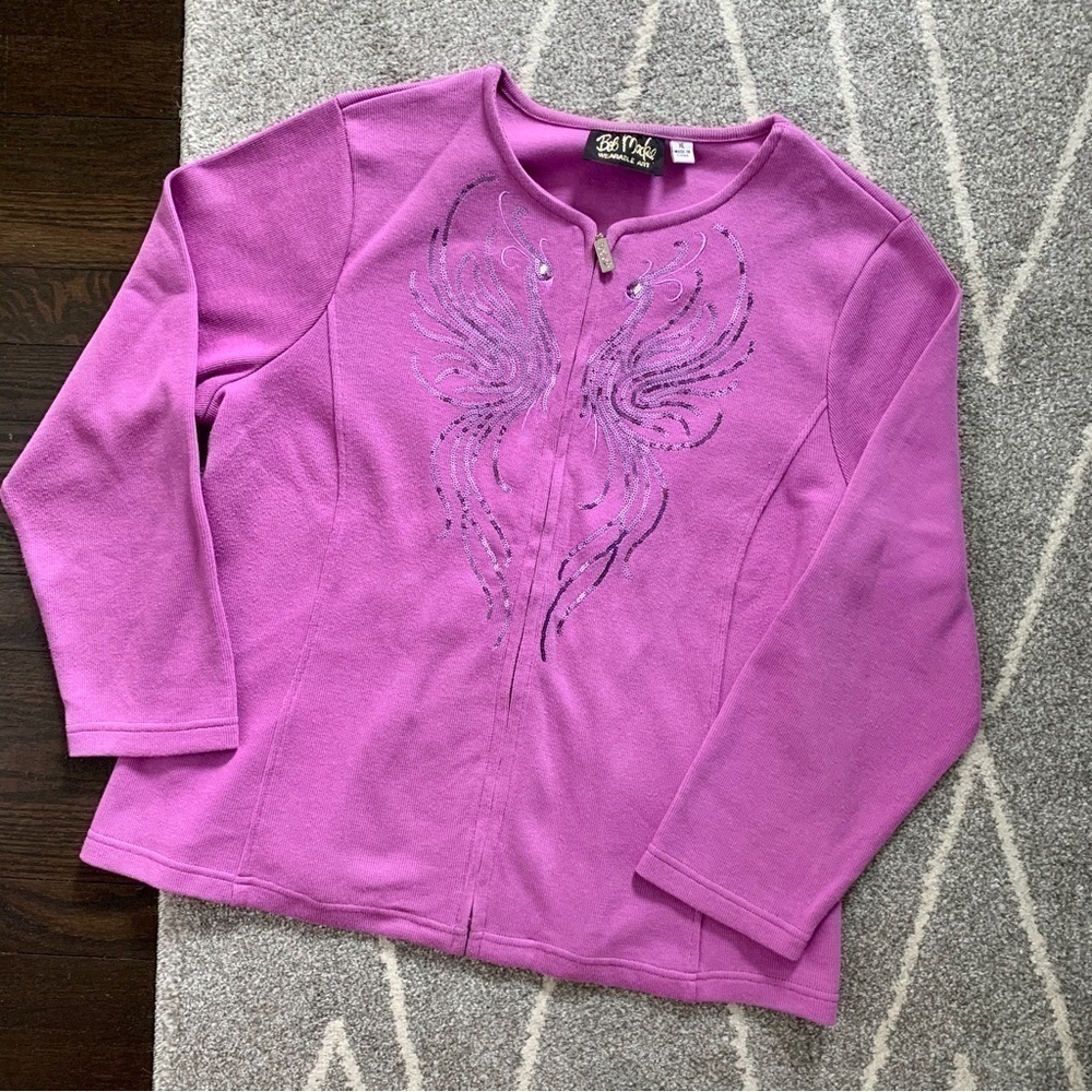 Bob Mackie Purple Wearable Art Sparkle Cardigan